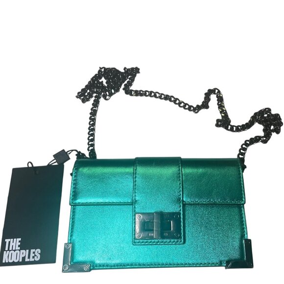 The Kooples Emily Green Metallic Leather Pouch Bag NWT - Picture 2 of 7